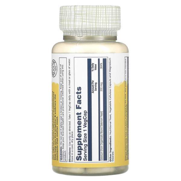 Селен, Selenium, Solaray, 200 мкг, 100 капсул