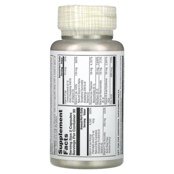 Мультивітаміни, Multi Energy, Solaray, без заліза, 2 на день, 60 капсул