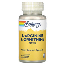 L-аргінін та L-орнітин 750 мг, Solaray L-Arginine L-Ornithine, 50 вегетаріанських капсул