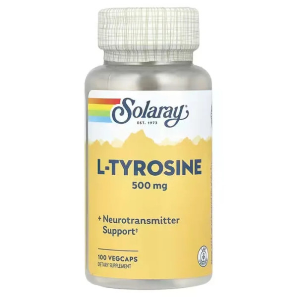 L-тирозин, L-Tyrosine, Solaray, 500 мг, 100 вегетаріанських капсул