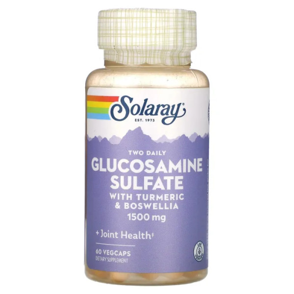 Глюкозамін сульфат, Glucosamine Sulfate, Solaray, з куркумою та босвелією, 750 мг, 60 вегетаріанських капсул