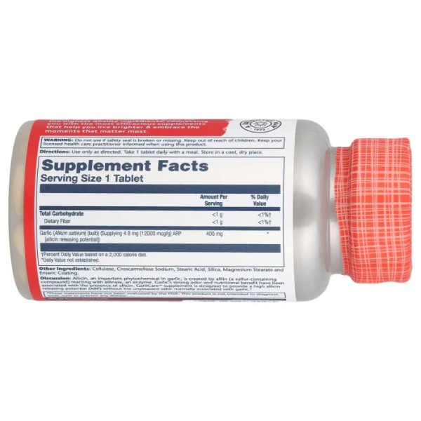 Часник, GarliCare, Solaray, 1 на день, з 4,8 мг аліцину, 60 таблеток з кишковорозчинною оболонкою