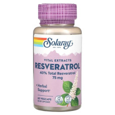 Ресвератрол 75 мг, Resveratrol Vital Extracts Solaray, 60 вегетаріанських капсул