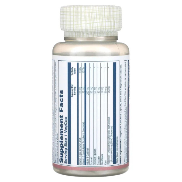 Індол-3-карбінол, Indole-3 Supreme, Solaray, з хрестоцвітими овочами, 200 мг, 30 вегетаріанських капсул