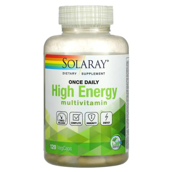 Мультивітаміни, High Energy Multivitamin, Solaray, 1 на день, 120 вегетаріанських капсул