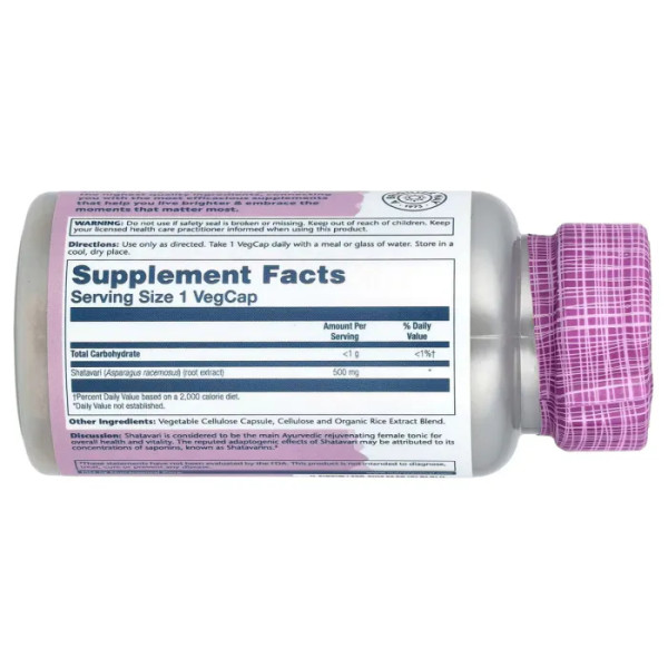 Шатаварі, Shatavari Root Extract, Solaray, екстракт кореня, 500 мг, 60 вегетаріанських капсул