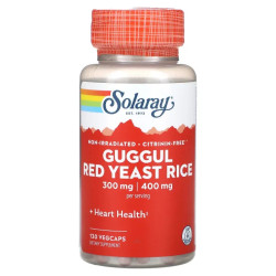 Гуггул с красным дрожжевым рисом, Solaray Guggul Red Yeast Rice, 120 вегетарианских капсул