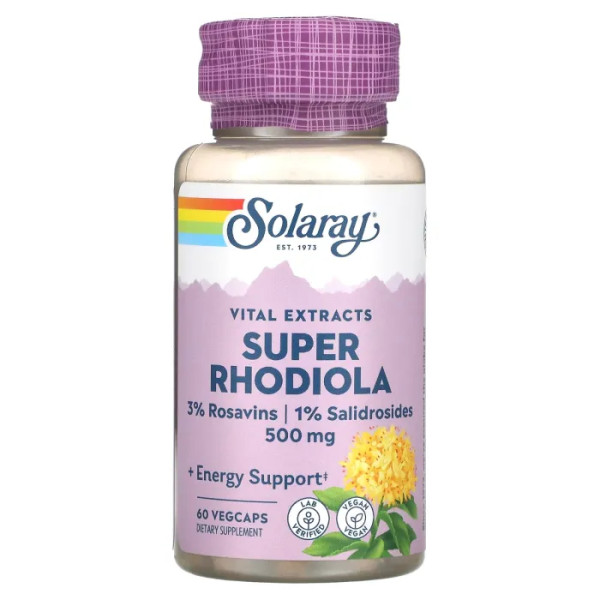 Екстракт родіоли, Super Rhodiola Extract, Solaray, 500 мг, 60 капсул