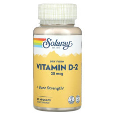 Витамин D2 25 мкг сухой, Solaray Vitamin D-2, 60 вегетарианских капсул