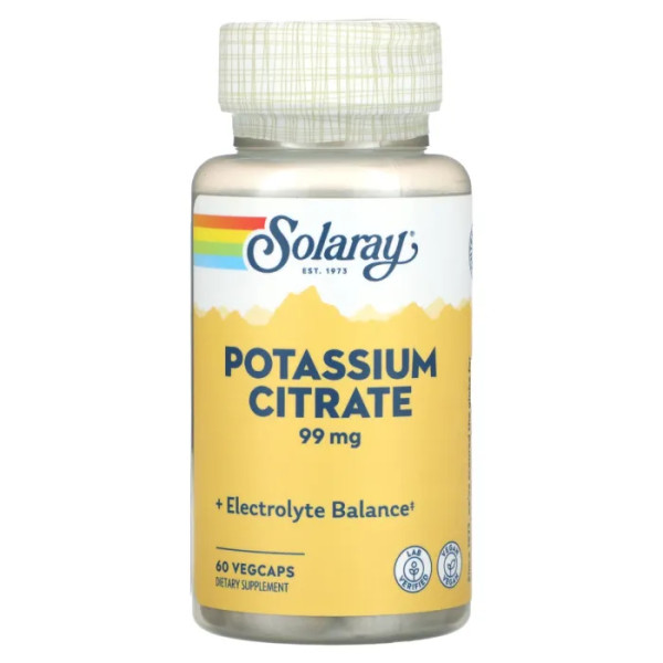 Калій цитрат, Potassium Citrate, Solaray, 99 мг, 60 вегетаріанських капсул