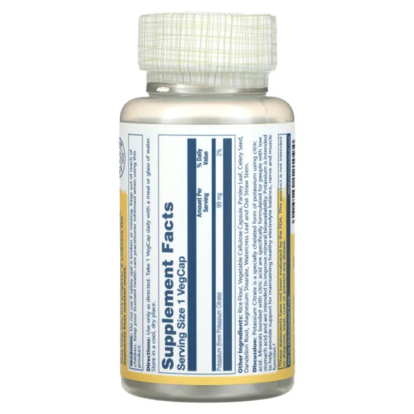 Калій цитрат, Potassium Citrate, Solaray, 99 мг, 60 вегетаріанських капсул