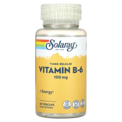 Витамин B6 100 мг, Vitamin B-6 Solaray, 60 растительных капсул
