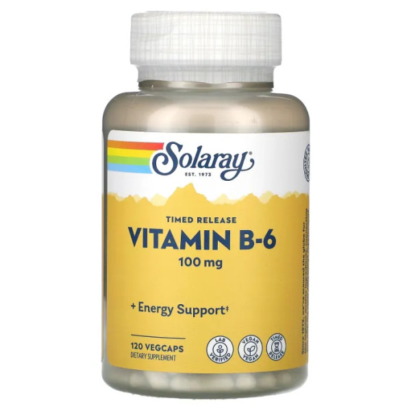 Вітамін В6, Vitamin B-6, Solaray, 100 мг, 120 вегетаріанських капсул