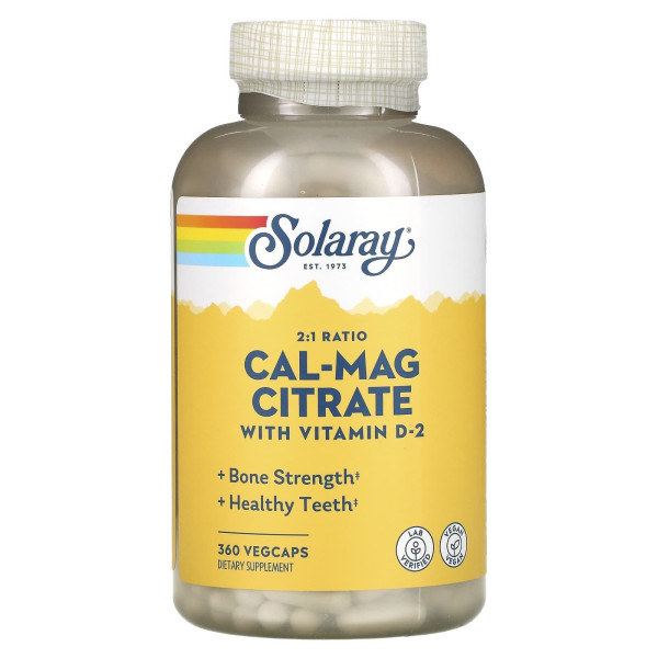 Кальцій та магній + вітамін D, Cal-Mag Citrate 2:1, Solaray, 360 капсул