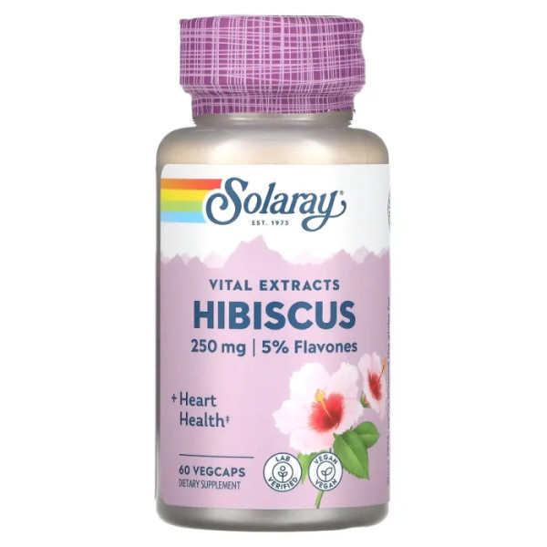 Гібіскус екстракт квіток, Hibiscus Flower Extract, Solaray, 250 мг, 60 кап.