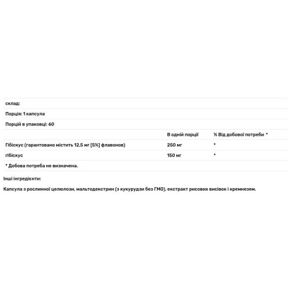 Гібіскус екстракт квіток, Hibiscus Flower Extract, Solaray, 250 мг, 60 кап.