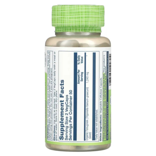 Пажитник, Fenugreek, Solaray, 620 мг, 100 капсул