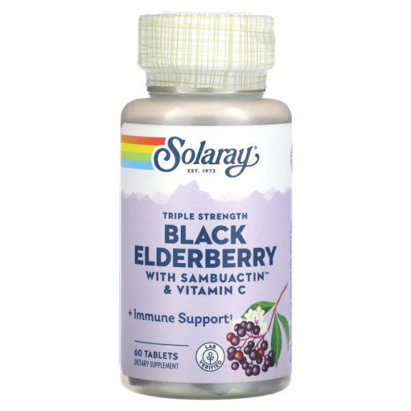 Чорна бузина з самбуактином та вітаміном С, Black Elderberry, Solaray, 60 таблеток