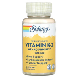 Витамин K2 (менахинон-7) 150 мкг, Solaray Vitamin K-2, 30 вегетарианских капсул