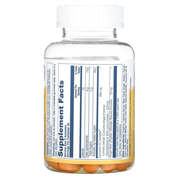 Куркума, Turmeric Gummies, Solaray, смак натурального манго, 60 жувальних цукерок