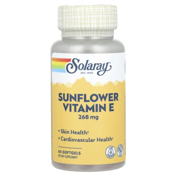 Вітамін Е із соняшника, Sunflower Vitamin E, Solaray, 268 мг, 60 гелевих капсул