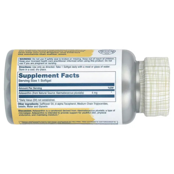 Астаксантин, Astaxanthin, Solaray, 4 мг, 60 гелевих капсул