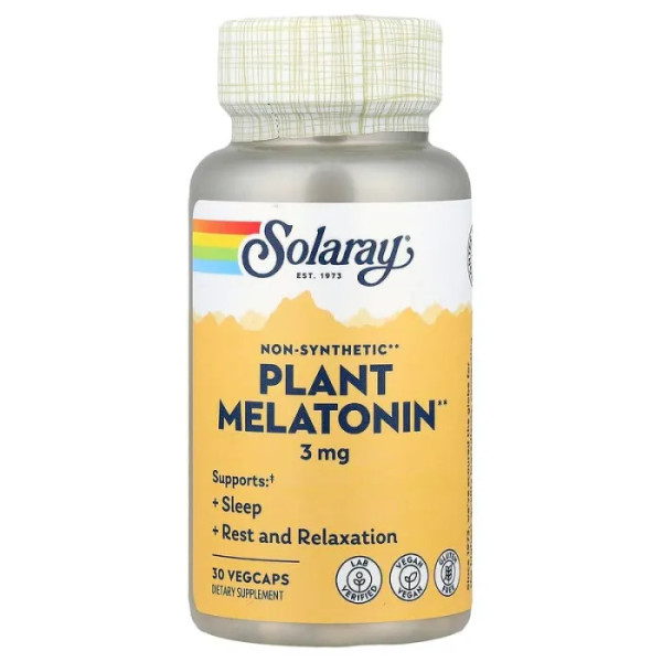 Мелатонін, Plant Melatonin, Solaray, 3 мг, 30 рослинних капсул