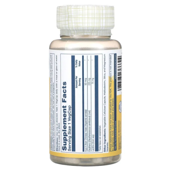 Гіперзин А з елеутерококом, Huperzine A with Eleuthero, Solaray, 60 вегетаріанських капсул