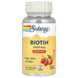 Біотин 5000 мкг смак персик-полуниця-банан, Biotin Solaray, 60 цукерок
