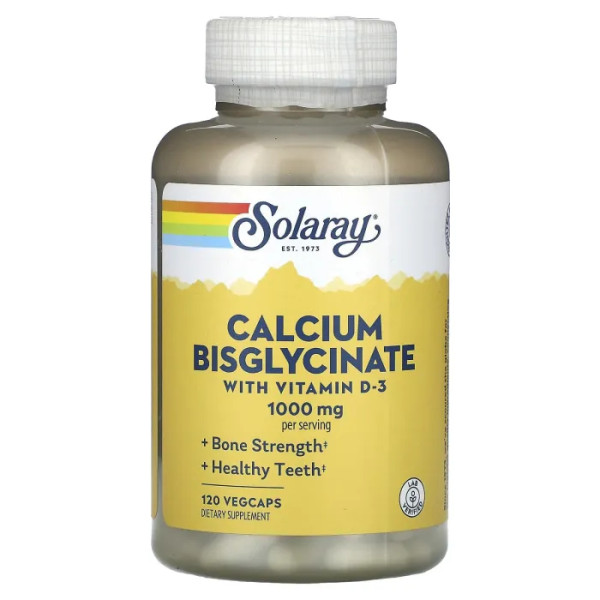 Кальцій бісгліцинат, Calcium Bisglycinate, Solaray, з вітаміном D-3, 250 мг, 120 вегетаріанських капсул