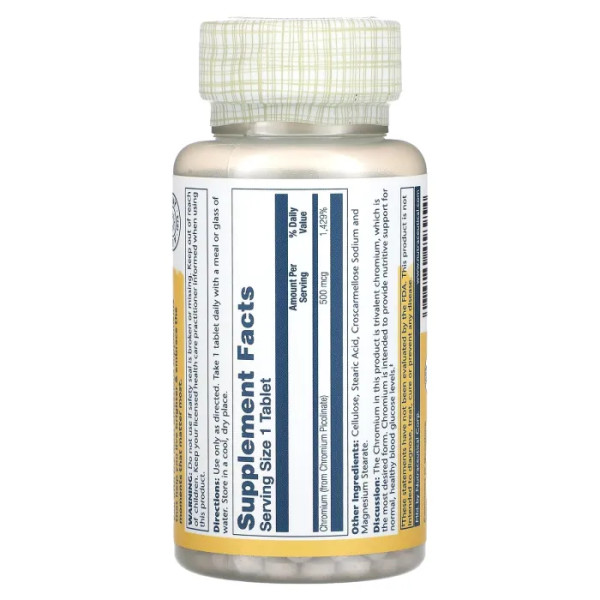 Хром піколінат, Chromium Picolinate, Solaray, 500 мкг, 60 таблеток