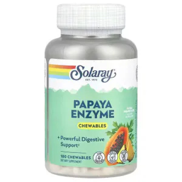 Ферменти папайї, Papaya Enzyme, Solaray, натуральний ананас, 180 жувальних таблеток