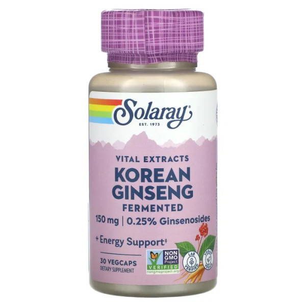 Корейський женьшень, Korean Ginseng, Vital Extracts, Solaray, ферментований, 150 мг, 30 вегетаріанських капсул
