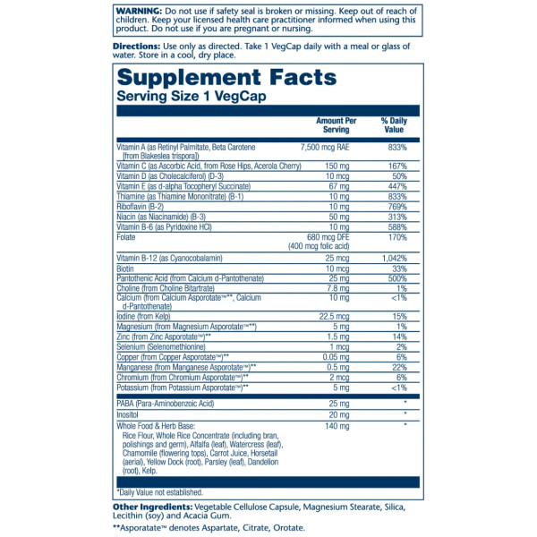 Мультивітаміни для енергії, Energy Multiple, Solaray, без заліза, 1 на день, 30 вегетаріанських капсул