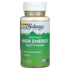 Мультивитамины, 1 раз в день, без железа, Solaray High Energy Multivitamin, 60 вегетарианских капсул