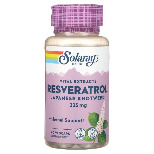 Ресвератрол, Resveratrol Japanese Knotweed, Vital Extracts, Solaray, 225 мг, 60 вегетаріанських капсул