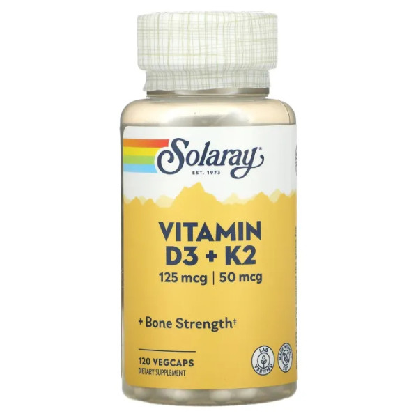Вітаміни D3 і К2, Vitamin D-3 + K-2, Solaray, без сої, 120 капсул