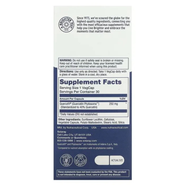 Кверцетину фітосома, Quercetin Phytosome, Solaray, 30 вегетаріанських капсул