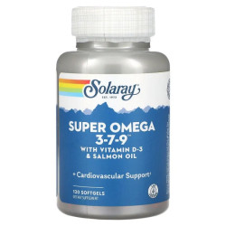 Омега 3-7-9 с витамином D3, Solaray Super Omega 3-7-9, 120 мягких капсул