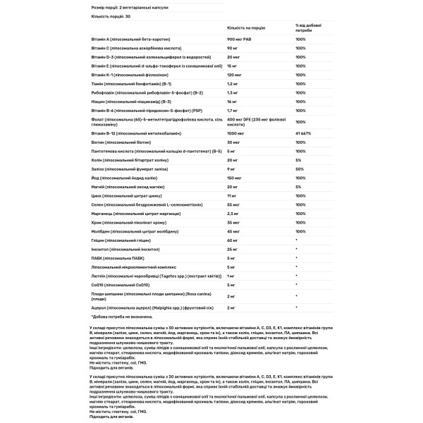 Мультивітаміни ліпосомальні універсальні, Liposomal Multivitamin, Universal, Solaray, 60 вегетаріанських капсул