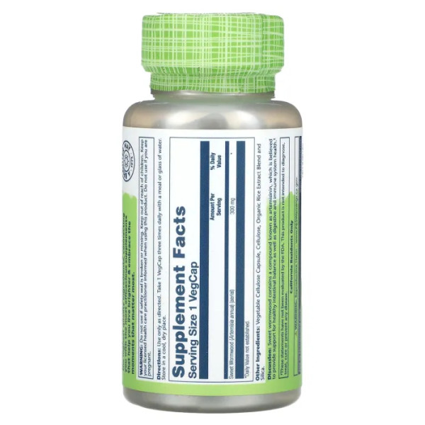 Полин солодкий, Sweet Wormwood, Solaray, 300 мг, 100 вегетаріанських капсул