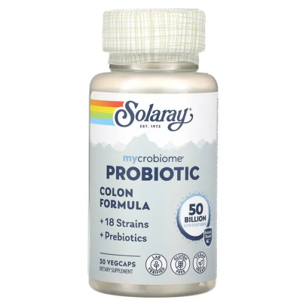 Пробіотик з мікробіомами, Mycrobiome Probiotic Colon Formula, Solaray, 50 млрд, 30 рослинних капсул