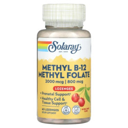 Вітамін B-12 і метилфолат льодяники смак вишні, Solaray Methyl B-12 Methyl Folate, 60 шт