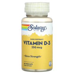 Витамин D3 250 мкг, высокоэффективный, Solaray Vitamin D-3, 60 растительных капсул
