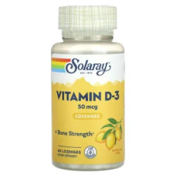 Витамин D3 50 мкг, со вкусом лимон, Vitamin D-3 Solaray, 60 леденцов