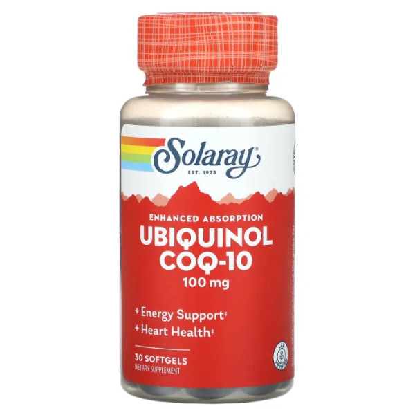 Убіхінол, Коензим Q10, Ubiquinol CoQ10, Solaray, покращена абсорбція, 100 мг, 30 гелевих капсул