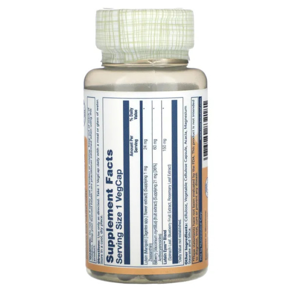 Лютеин для глаз, Advanced Lutein Eyes 24, Solaray, черникой и голубикой, 24 мг, 60 вегетарианских капсул