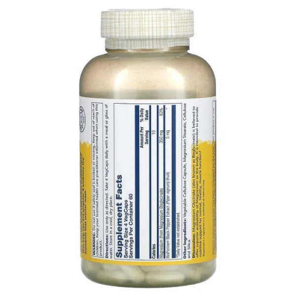 Магній гліцинат, Magnesium Glycinate, Solaray, висока абсорбція, 350 мг, 240 вегетаріанських капсул