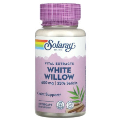 Белая ива 600 мг, Solaray Vital Extracts White Willow, 60 вегетарианских капсул
