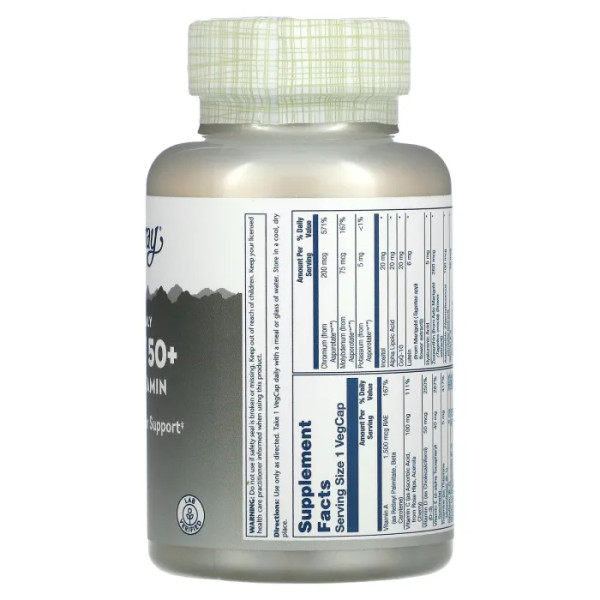 Мультивітаміни для дорослих 50+, Adult 50+, Solaray, 500 мг, 90 вегетаріанських капсул